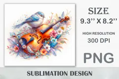 Download this enchanting 20 oz sublimation tumbler wrap featuring a magical bird, violin, and floral elements. Perfect for music lovers and fantasy-themed drinkware.