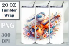 Download this enchanting 20 oz sublimation tumbler wrap featuring a magical bird, violin, and floral elements. Perfect for music lovers and fantasy-themed drinkware.