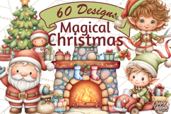 Christmas Eve Clipart, Santa &amp; Elf Digital Art PNG Product Image 1