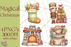 Christmas Eve Clipart, Santa &amp; Elf Digital Art PNG Product Image 1