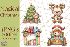 Christmas Eve Clipart, Santa &amp; Elf Digital Art PNG Product Image 1