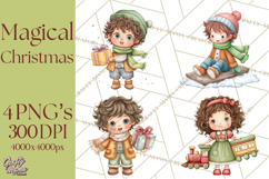 Christmas Eve Clipart, Santa &amp; Elf Digital Art PNG Product Image 1