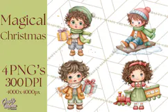 Christmas Eve Clipart, Santa & Elf Digital Art PNG Product Image 1