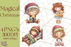 Christmas Eve Clipart, Santa & Elf Digital Art PNG Product Image 1