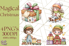 Christmas Eve Clipart, Santa &amp; Elf Digital Art PNG Product Image 1