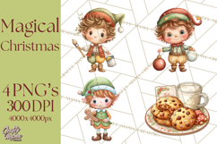 Christmas Eve Clipart, Santa &amp; Elf Digital Art PNG Product Image 1