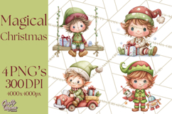 Christmas Eve Clipart, Santa &amp; Elf Digital Art PNG Product Image 1
