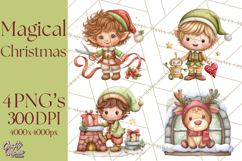 Christmas Eve Clipart, Santa &amp; Elf Digital Art PNG Product Image 1