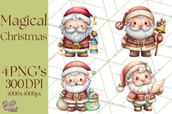 Christmas Eve Clipart, Santa & Elf Digital Art PNG Product Image 1