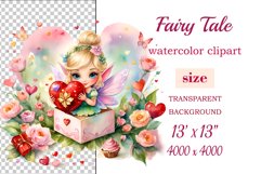 Discover enchanting watercolor clipart featuring a magical fairy surrounded by hearts and flowers, perfect for expressing love on Valentine&#039;s Day, adding charm to birthdays, or creating unique sublimation designs. Bring your creative projects to life with