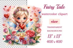 Discover enchanting watercolor clipart featuring a magical fairy surrounded by hearts and flowers, perfect for expressing love on Valentine&#039;s Day, adding charm to birthdays, or creating unique sublimation designs. Bring your creative projects to life with