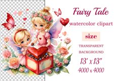 Discover enchanting watercolor clipart featuring a magical fairy surrounded by hearts and flowers, perfect for expressing love on Valentine&#039;s Day, adding charm to birthdays, or creating unique sublimation designs. Bring your creative projects to life with