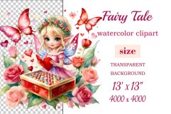 Discover enchanting watercolor clipart featuring a magical fairy surrounded by hearts and flowers, perfect for expressing love on Valentine&#039;s Day, adding charm to birthdays, or creating unique sublimation designs. Bring your creative projects to life with