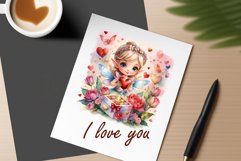 Discover enchanting watercolor clipart featuring a magical fairy surrounded by hearts and flowers, perfect for expressing love on Valentine&#039;s Day, adding charm to birthdays, or creating unique sublimation designs. Bring your creative projects to life with