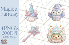 Magical Fantasy Animal Clipart PNG Cute Kawaii Product Image 1