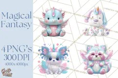 Magical Fantasy Animal Clipart PNG Cute Kawaii Product Image 1