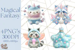 Magical Fantasy Animal Clipart PNG Cute Kawaii Product Image 1
