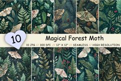 forest seamless pattern, magical moth pattern, woodland digital paper, evergreen botanical pattern, green scrapbook paper, forest background paper, repeating woodland pattern, moth seamless design, dark green pattern, botanical digital paper, enchanted fo