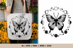 Magical Celestial Butterfly Inside Lunar Phase Ring, SVG Product Image 1
