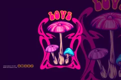 Magical mushroom family with psychedelic nouveau frame Product Image 1