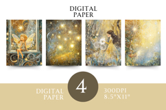 Enchanted Forest Fairy Digital Paper with Sparkling Stars Product Image 1