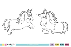 Unicorn coloring clipart with clean outlines and transparent background