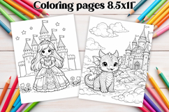 Cute dragon and Princess coloring page | Magic coloring book Product Image 1