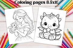 Cute dragon and Princess coloring page | Magic coloring book Product Image 1