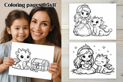 Cute dragon and Princess coloring page | Magic coloring book Product Image 1