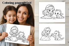 Cute dragon and Princess coloring page | Magic coloring book Product Image 1
