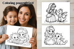 Cute dragon and Princess coloring page | Magic coloring book Product Image 1