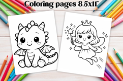 Cute dragon and Princess coloring page | Magic coloring book Product Image 1