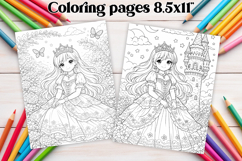 Cute princess coloring page | Magic coloring book for kids Product Image 1
