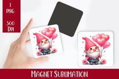 Magnet Sublimation Square Magnet Valentines Gnome. Cute Gnom Product Image 1