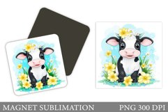Spring Cow Magnet Design. Cute Cow Magnet Sublimation Product Image 1