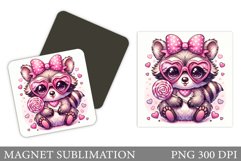 Cute Raccoon Magnet Design. Valentines Magnet Sublimation Product Image 1