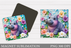 Hippopotamus Magnet Design. Cute Hippopotamus Sublimation Product Image 1