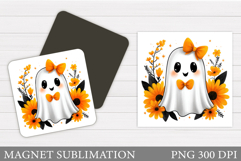 Cute Ghost Magnet Design. Halloween Magnet Sublimation Product Image 1