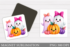 Cute Ghost Magnet Design. Halloween Magnet Sublimation Product Image 1
