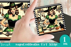 Halloween retro witch sublimation magnet PNG Product Image 1