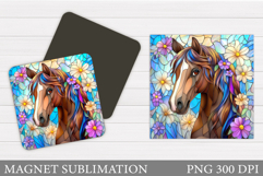 Horse Flowers Magnet. Cute Horse Magnet Sublimation Product Image 1