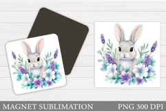 Cute Bunny Magnet Design. Bunny Flowers Magnet Sublimation Product Image 1