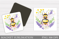 Bee Magnet Design. Flowers Magnet Sublimation Product Image 1