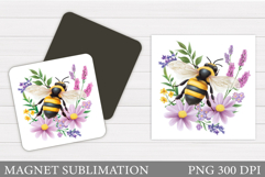 Bee Magnet Design. Flowers Magnet Sublimation Product Image 1