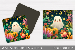 Cute Ghost Magnet Sublimation. Halloween Magnet Design Product Image 1