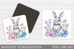 Cute Bunny Magnet Design. Bunny Flowers Magnet Sublimation Product Image 1