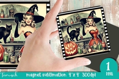 Halloween retro witch sublimation magnet PNG Product Image 1