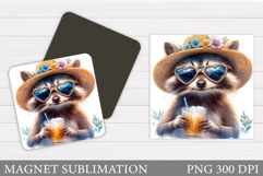 Cute Raccoon Magnet Design. Funny Raccoon Magnet Sublimation Product Image 1