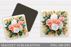 Roses Magnet Design. Flowers Magnet Sublimation Product Image 1