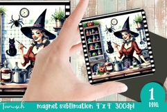 Halloween retro witch sublimation magnet PNG Product Image 1